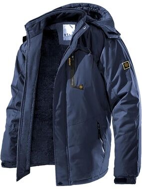 🆕 Trekek Men's Navy Blue Fleece Lined Waterproof Hooded Outdoor Ski Jacket Coat